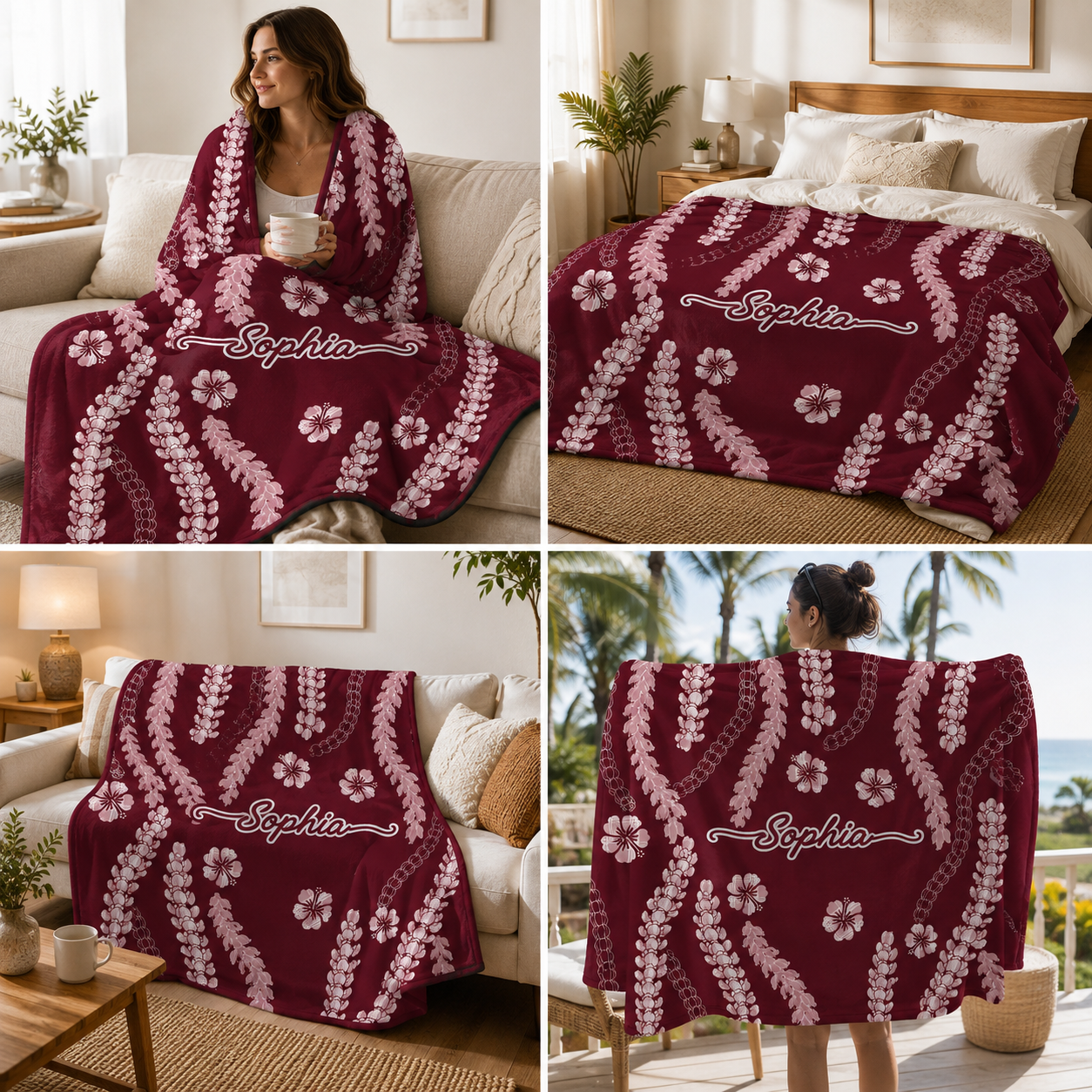 Hawaiian Lei Palaka Blanket | Custom Name Lei Blanket