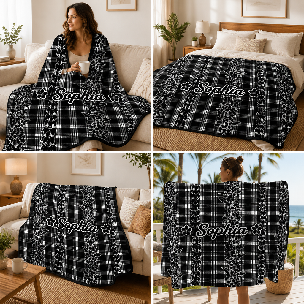 Hawaiian Lei Palaka Blanket | Custom Name Lei Blanket