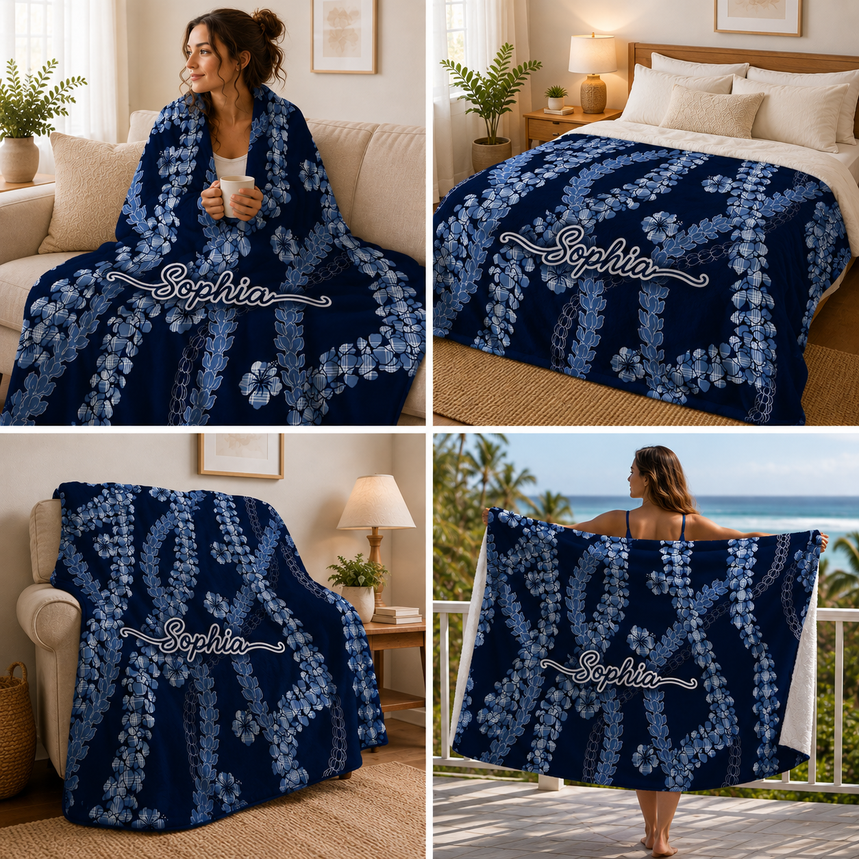 Hawaiian Lei Palaka Blanket | Custom Name Lei Blanket