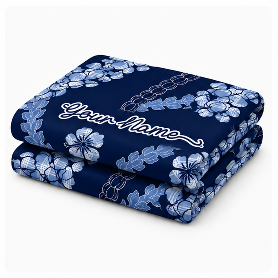 Hawaiian Lei Palaka Blanket | Custom Name Lei Blanket