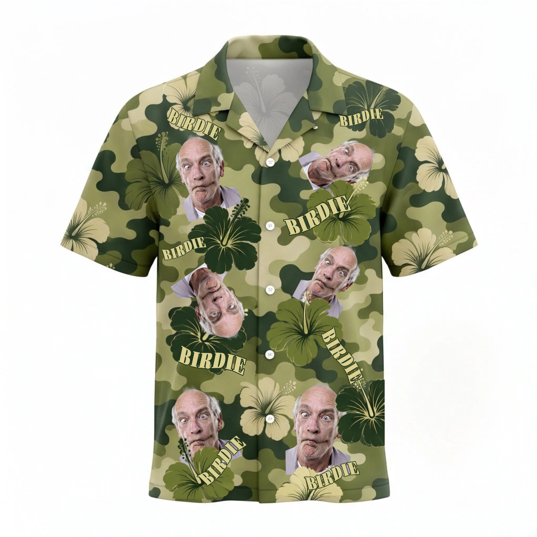Personalized Face Camouflage Hibiscus Custom Hawaiian Shirt