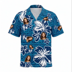 Personalized Face Blue Hibiscus with Polynesian Tribal Custom Hawaiian Shirt