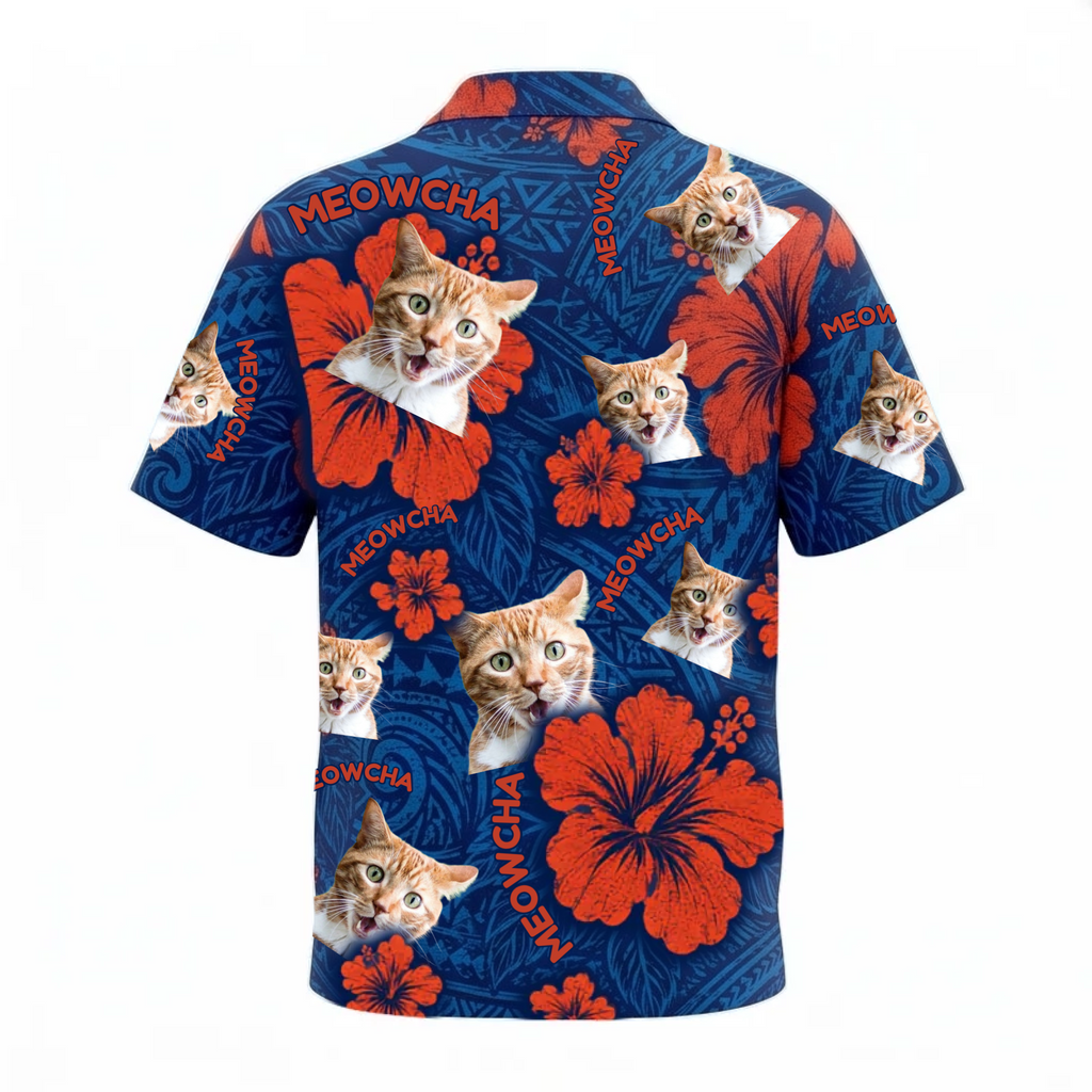 Personalized Face Polynesian Hibiscus Blue Custom Hawaiian Shirt