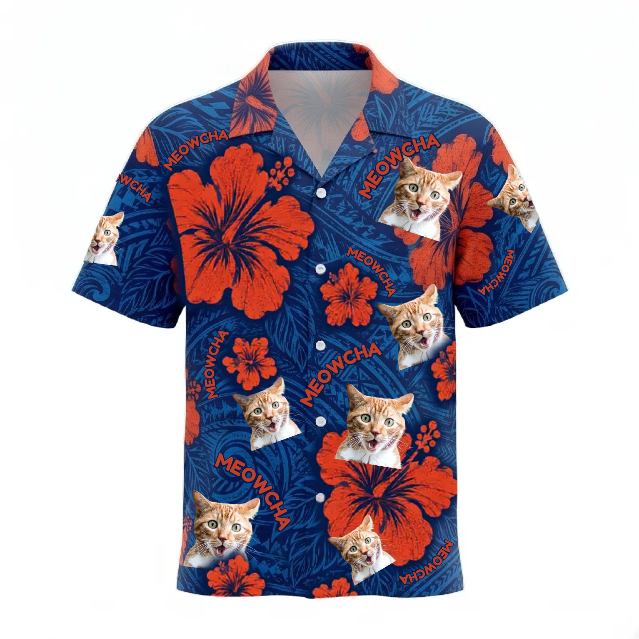 Personalized Face Polynesian Hibiscus Blue Custom Hawaiian Shirt
