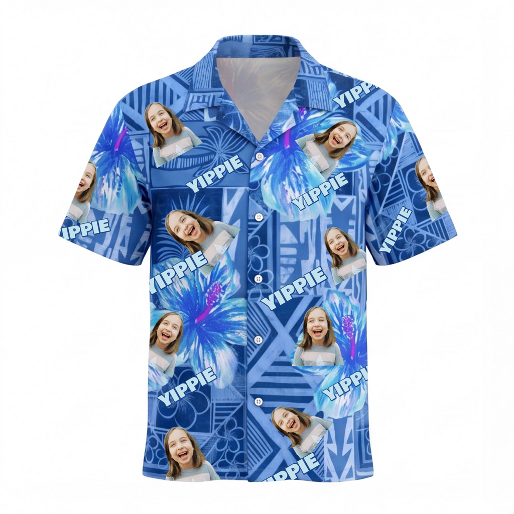 Blue Hibiscus with Tribal Tropicals Hawaiian Shirt