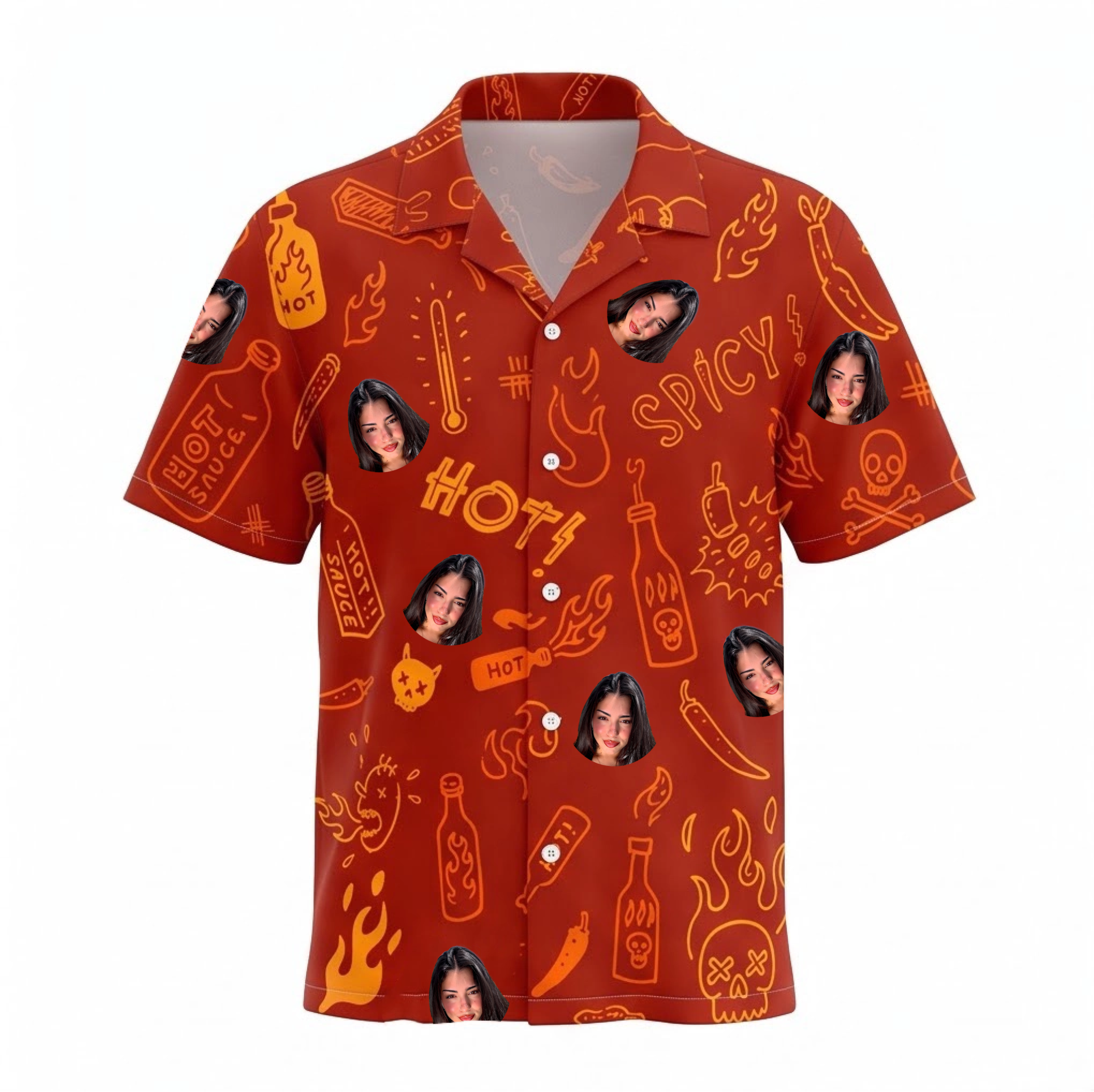 Hot and Spicy custom Hawaiian shirt personalized with face pet or logo