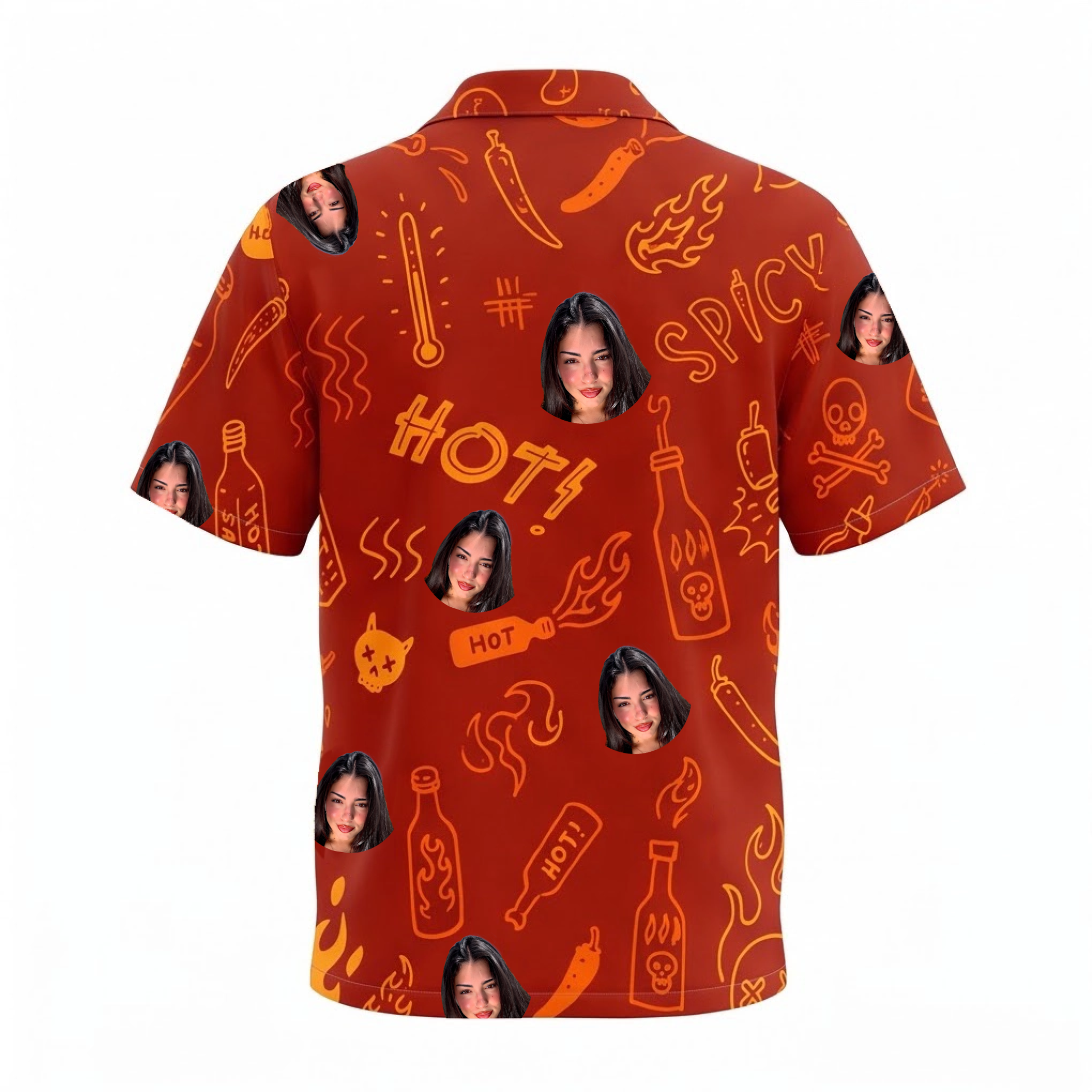 Personalized aloha shirt featuring custom face photo and tropical pattern