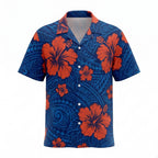 Personalized Face Polynesian Hibiscus Blue Custom Hawaiian Shirt