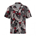 Polynesian Red Flower in Black Hawaiian Shirt