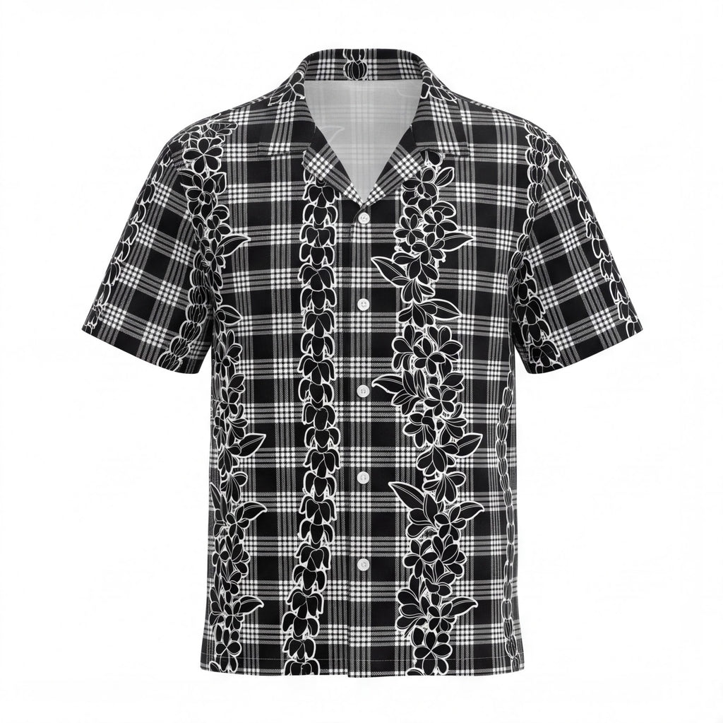 Hawaii Palaka Lei Black Hawaiian Shirt
