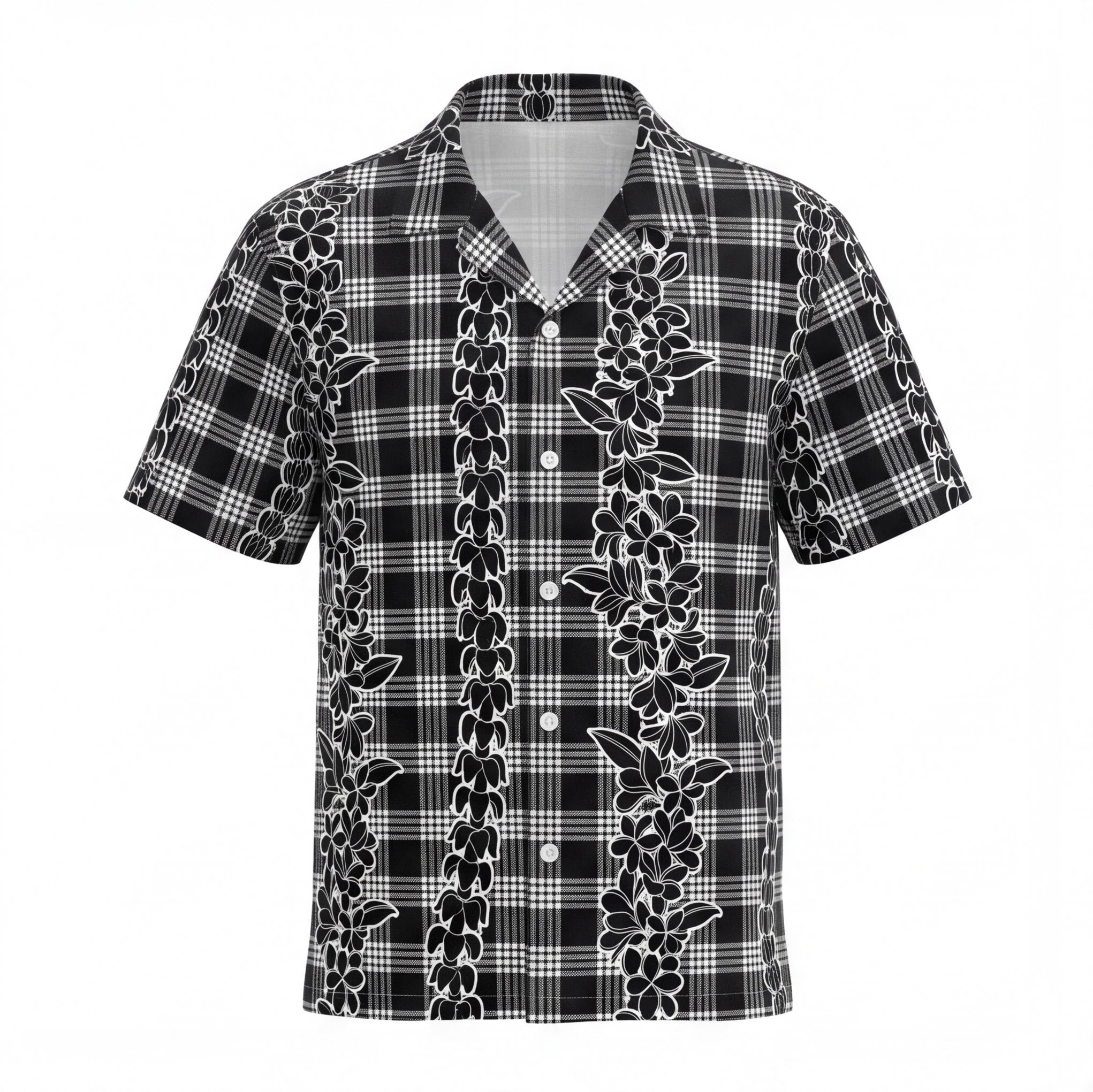 Hawaii Palaka Lei Black Hawaiian Shirt