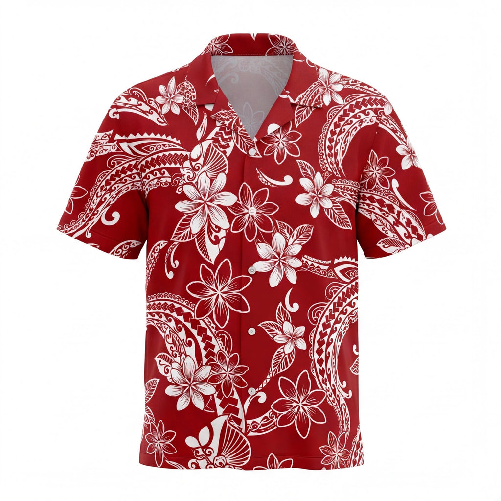 Red Polynesian Floral Hawaiian Shirt