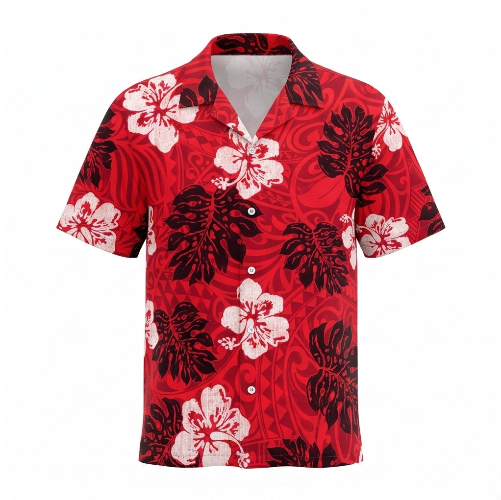 Personalized Face Polynesian Red Custom Hawaiian Shirt