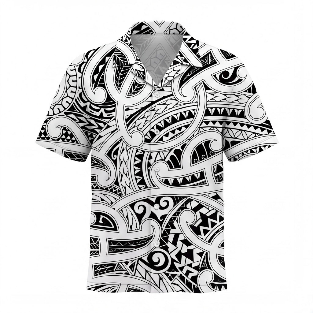New Zealand Maori Black White Hawaiian Shirt