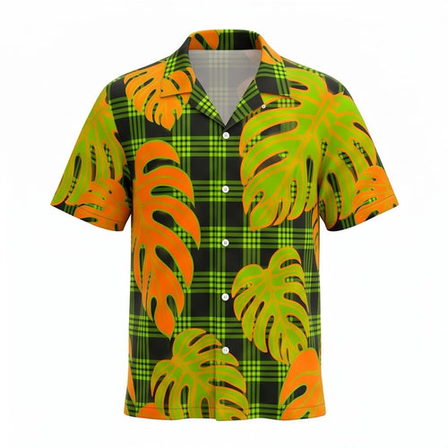 Hawaii Palaka Omaomao Hawaiian Shirt front view with green plaid pattern