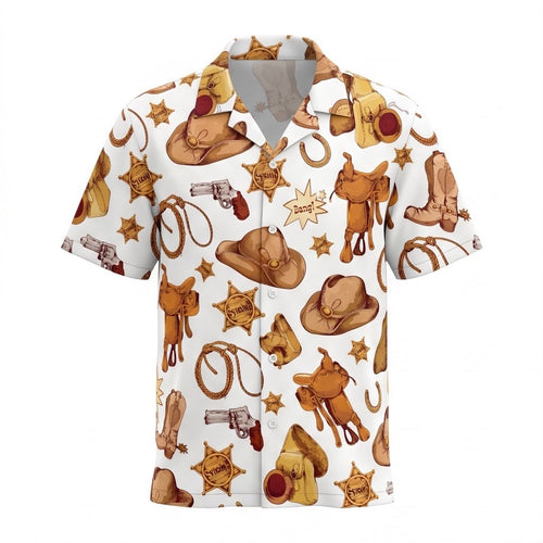 Cowboy Hawaiian Shirt front view with coastal cowboy western pattern