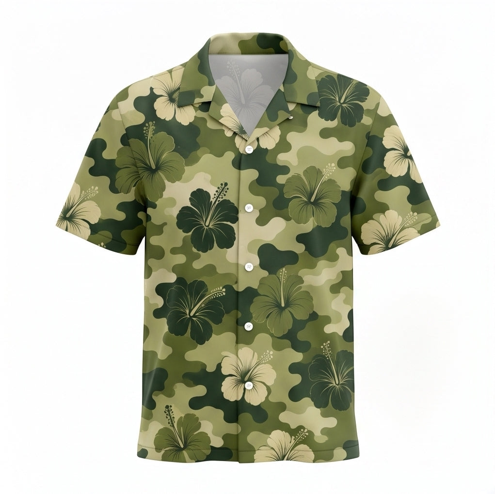 Personalized Face Camouflage Hibiscus Custom Hawaiian Shirt