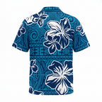 Personalized Face Blue Hibiscus with Polynesian Tribal Custom Hawaiian Shirt