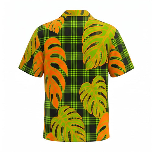 Close-up fabric detail of the green Hawaii Palaka Omaomao Hawaiian Shirt