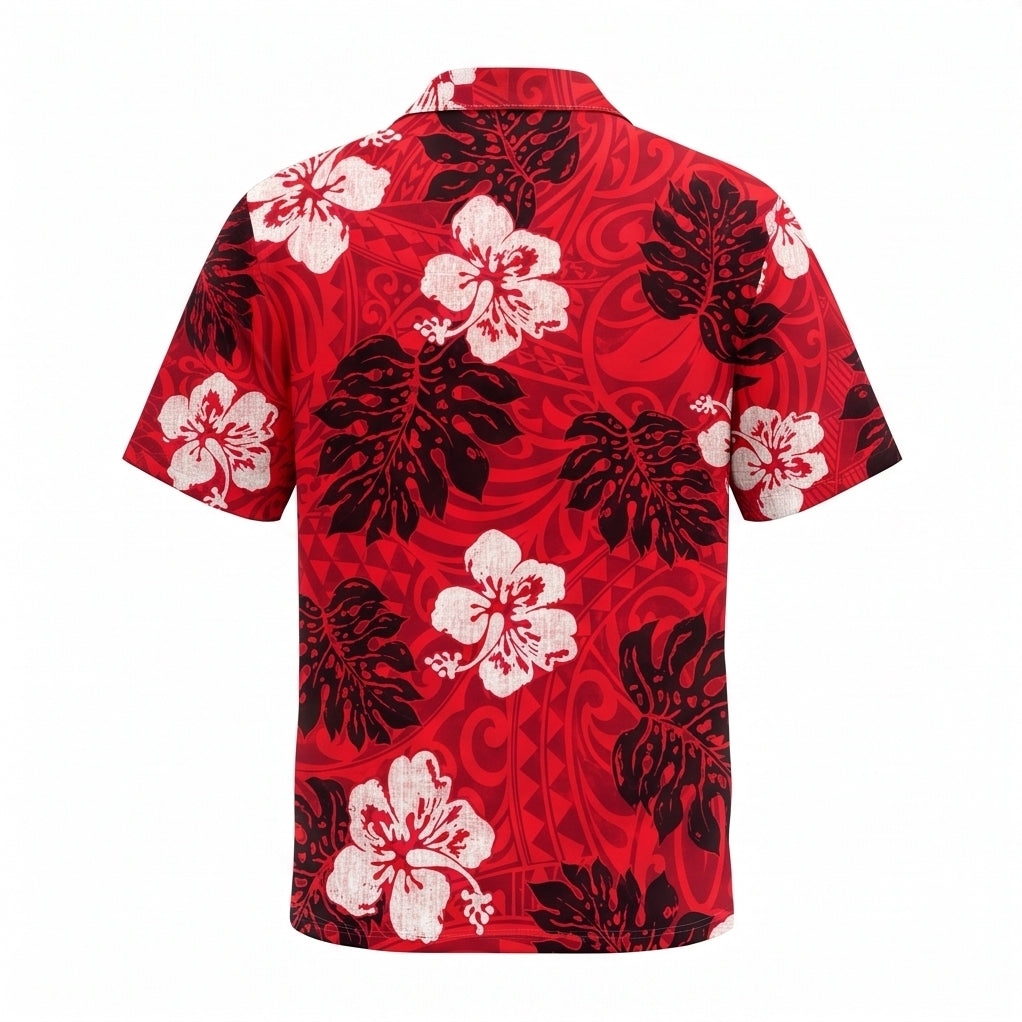 Personalized Face Polynesian Red Custom Hawaiian Shirt