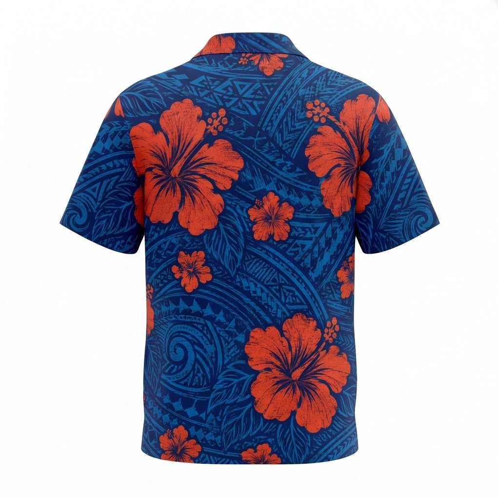 Personalized Face Polynesian Hibiscus Blue Custom Hawaiian Shirt