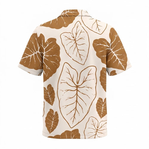 Close-up fabric detail of the tropical design on Hawaii Kalo Hawaiian Shirt