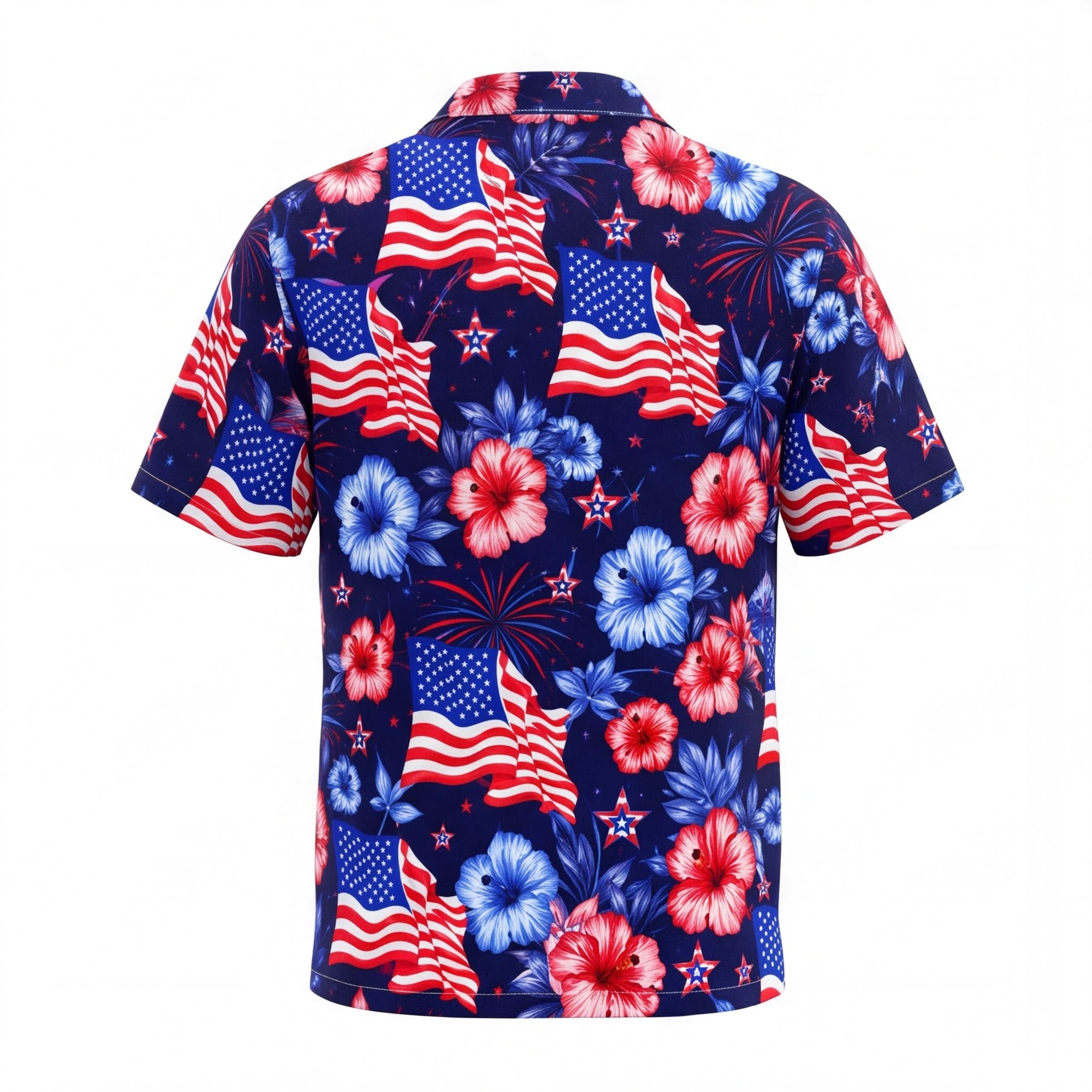 USA Flag and Tropical Flowers Hawaiian Shirt