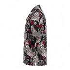 Polynesian Red Flower in Black Hawaiian Shirt