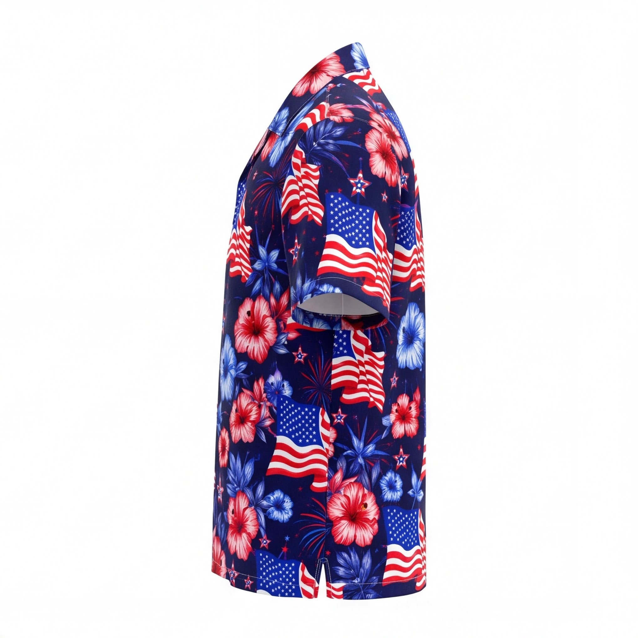 USA Flag and Tropical Flowers Hawaiian Shirt