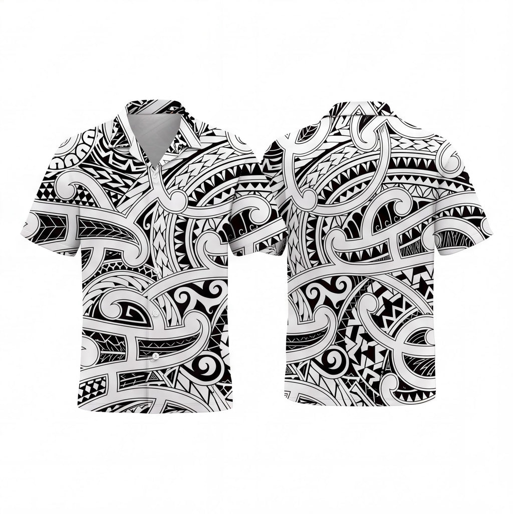 New Zealand Maori Black White Hawaiian Shirt