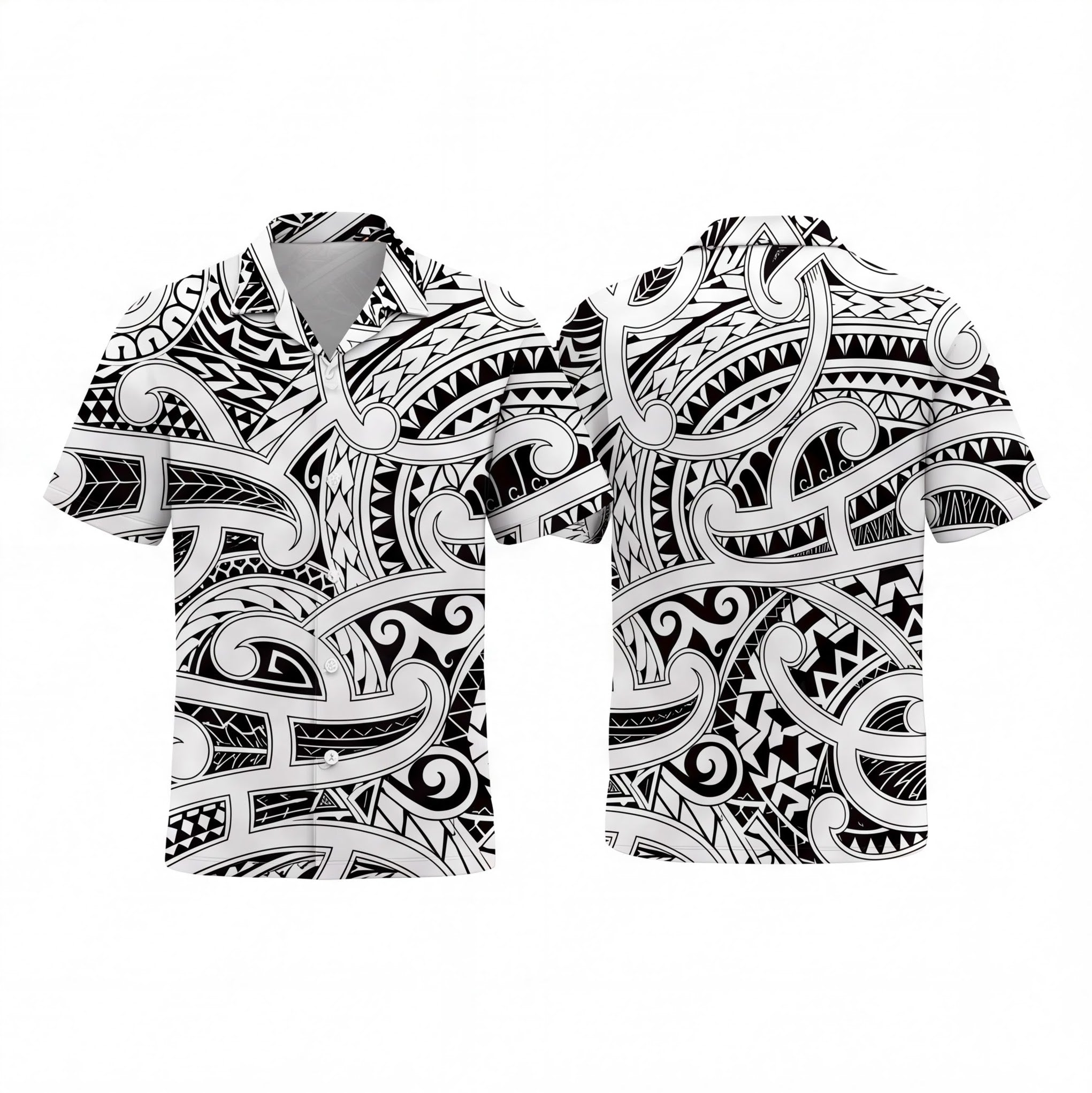 New Zealand Maori Black White Hawaiian Shirt