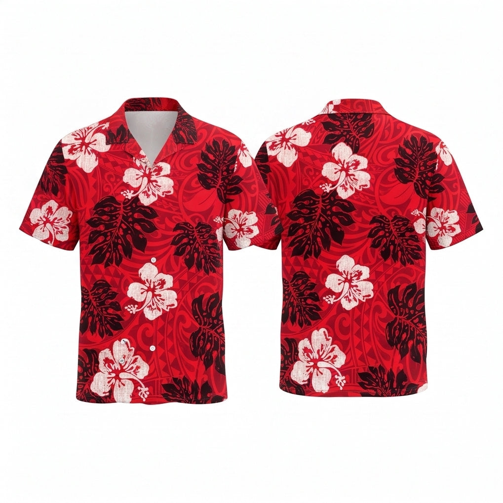 Personalized Face Polynesian Red Custom Hawaiian Shirt