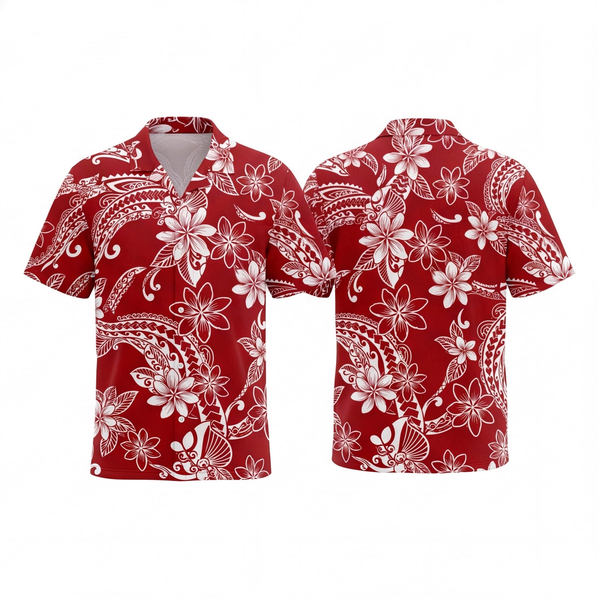 Red Polynesian Floral Hawaiian Shirt