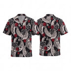 Polynesian Red Flower in Black Hawaiian Shirt