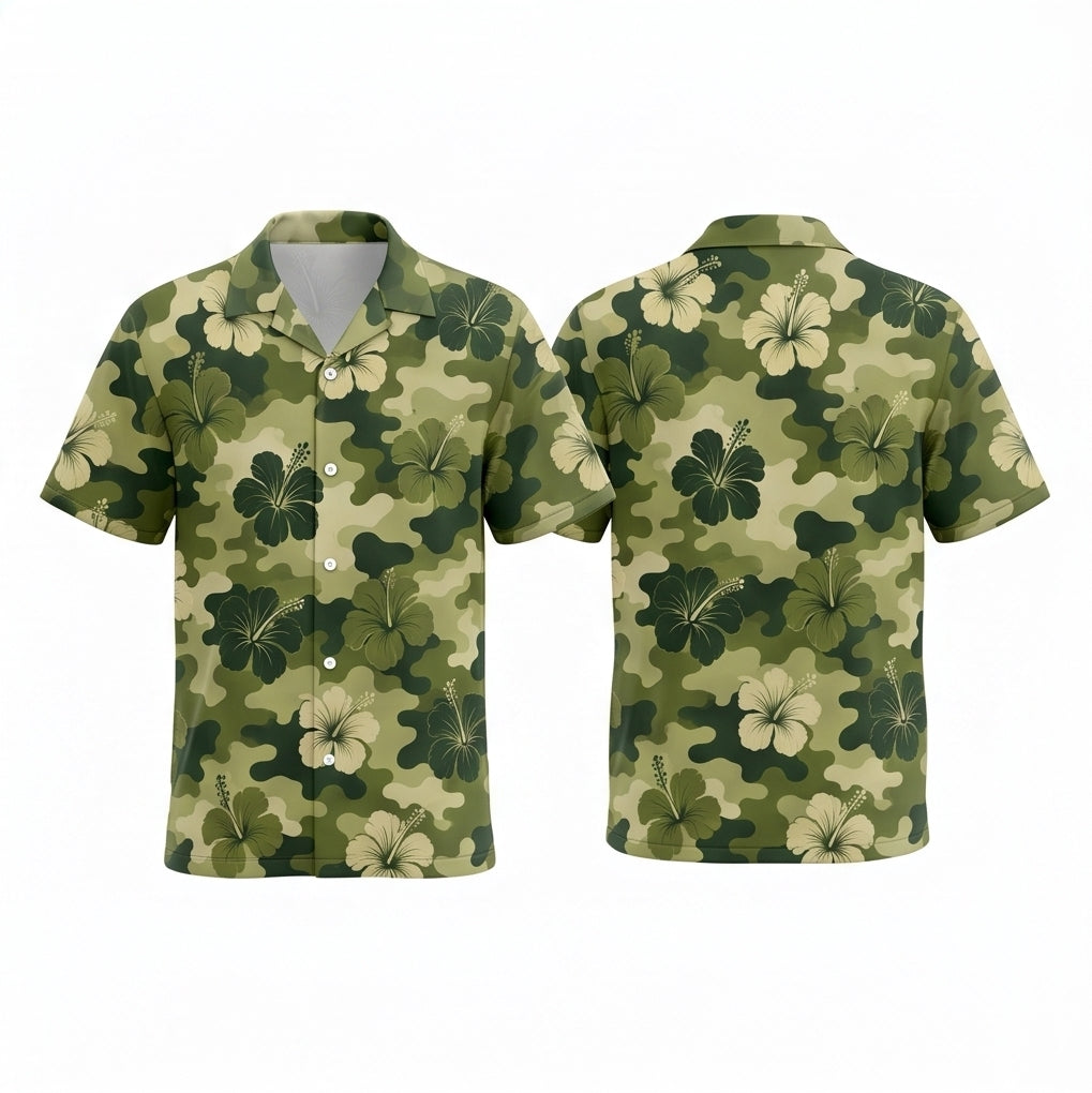 Personalized Face Camouflage Hibiscus Custom Hawaiian Shirt