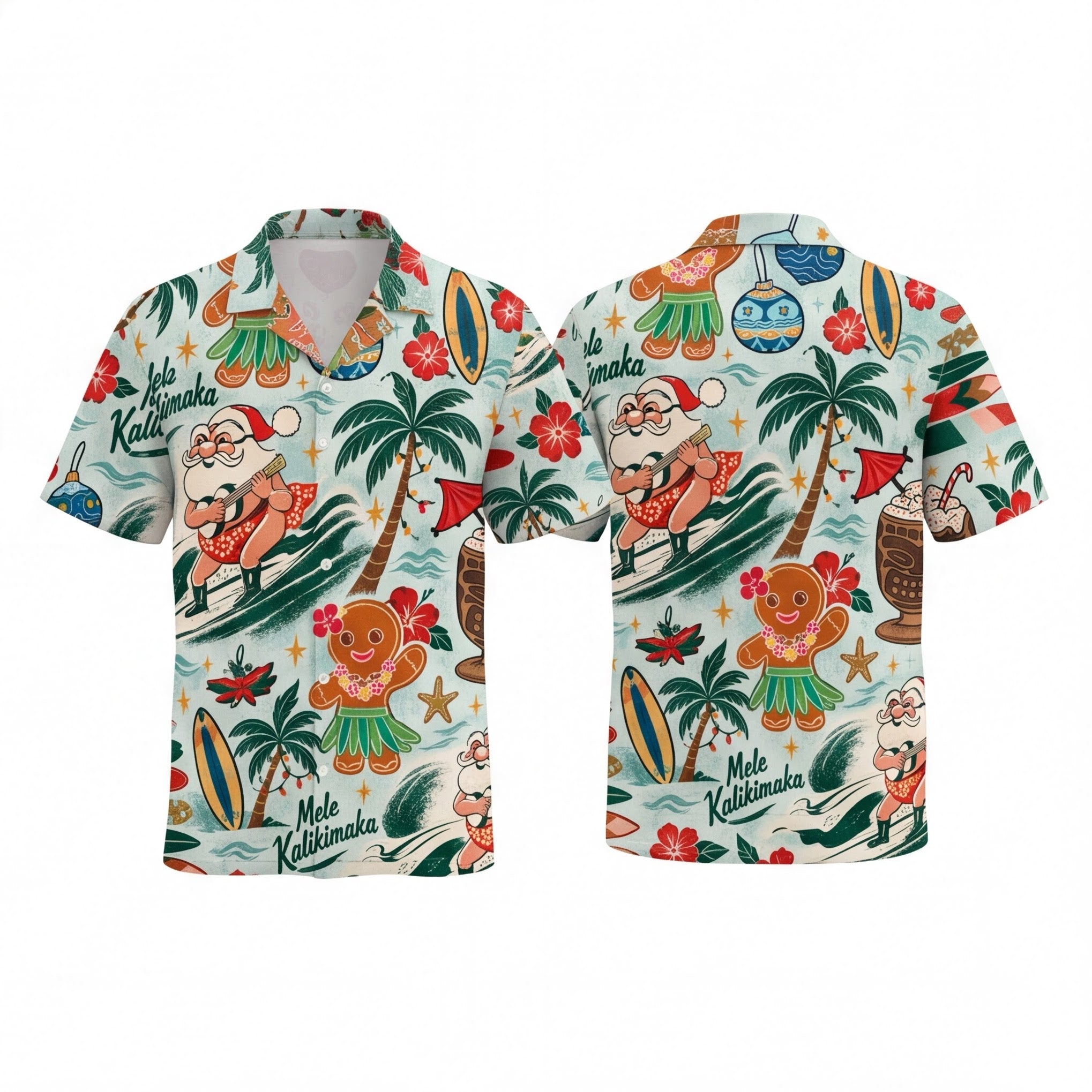 Hawaiian Santa Surfing Mele Kalikimaka Hawaiian Shirt