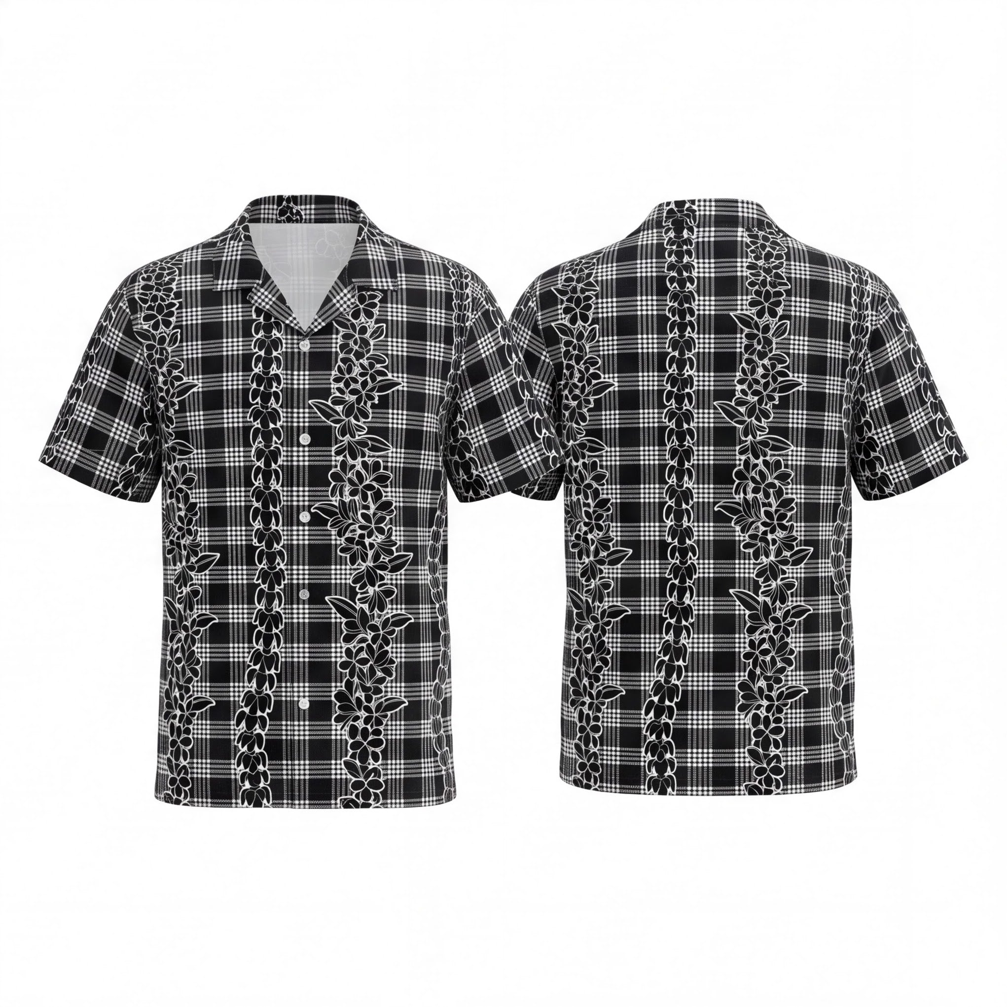 Hawaii Palaka Lei Black Hawaiian Shirt
