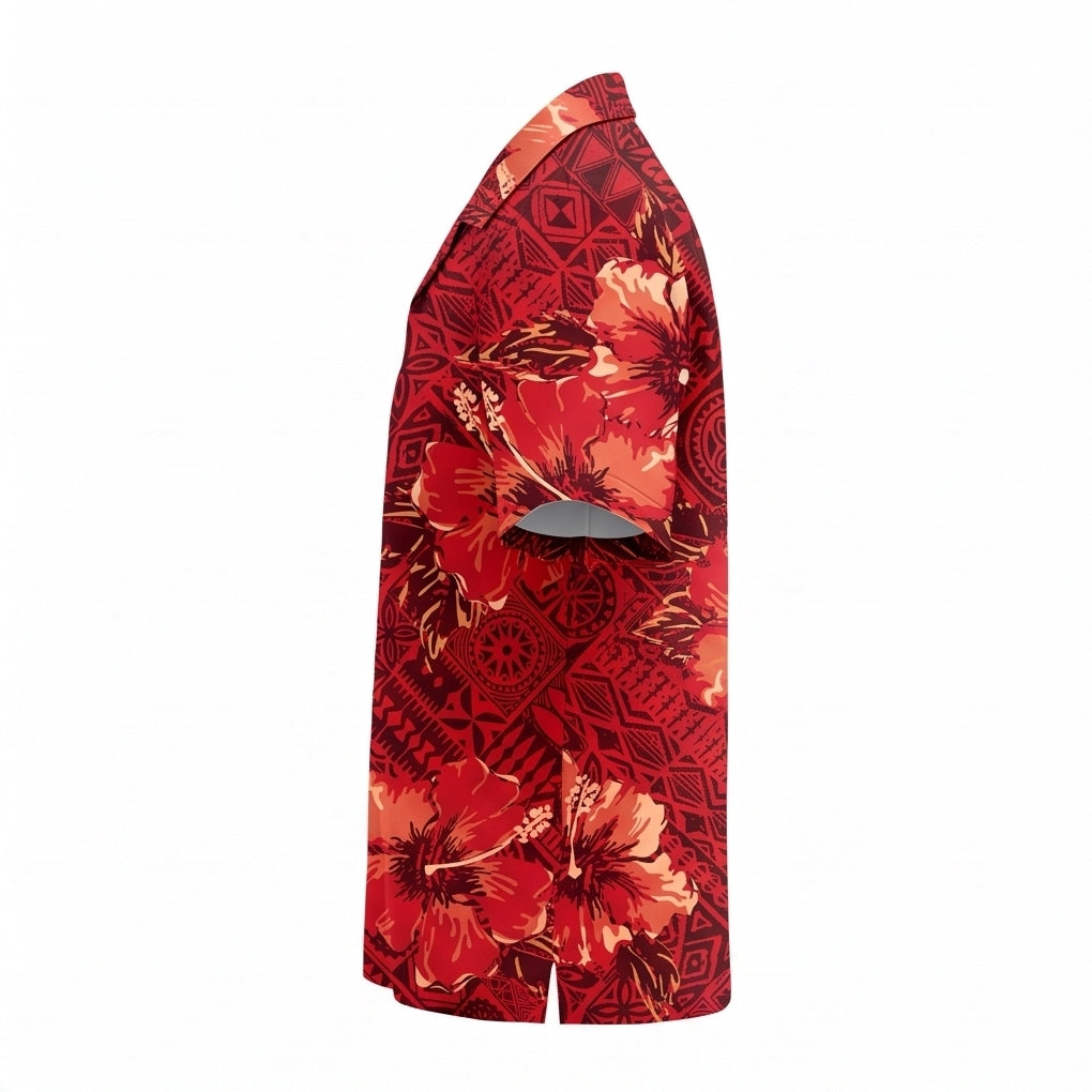 Red Hibiscus Tapa Hawaiian Shirt
