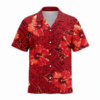 Red Hibiscus Tapa Hawaiian Shirt