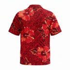 Red Hibiscus Tapa Hawaiian Shirt
