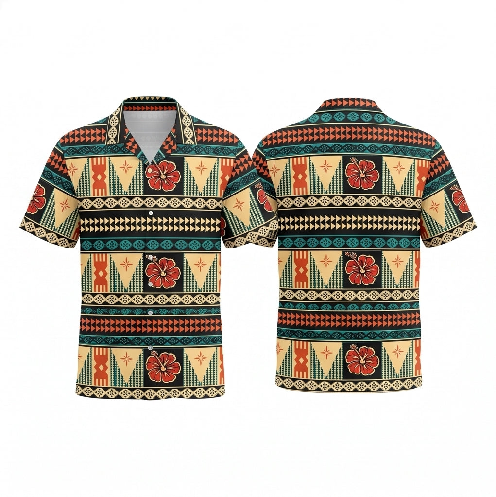 Tapa Line Hibiscus Tribal Wooden Hawaiian Shirt