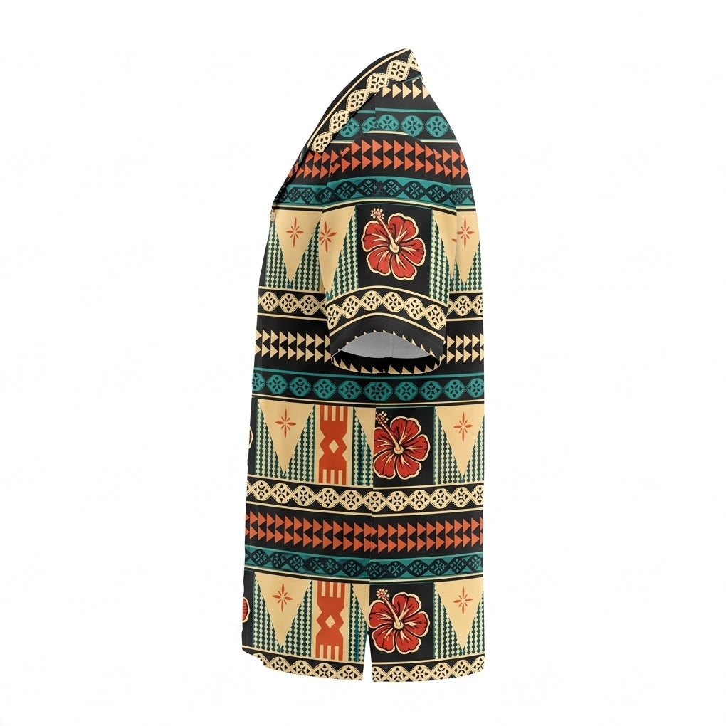Tapa Line Hibiscus Tribal Wooden Hawaiian Shirt