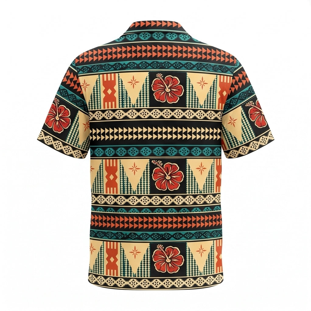 Tapa Line Hibiscus Tribal Wooden Hawaiian Shirt