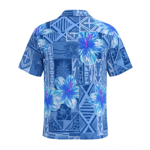 Blue Hibiscus with Tribal Tropicals Hawaiian Shirt