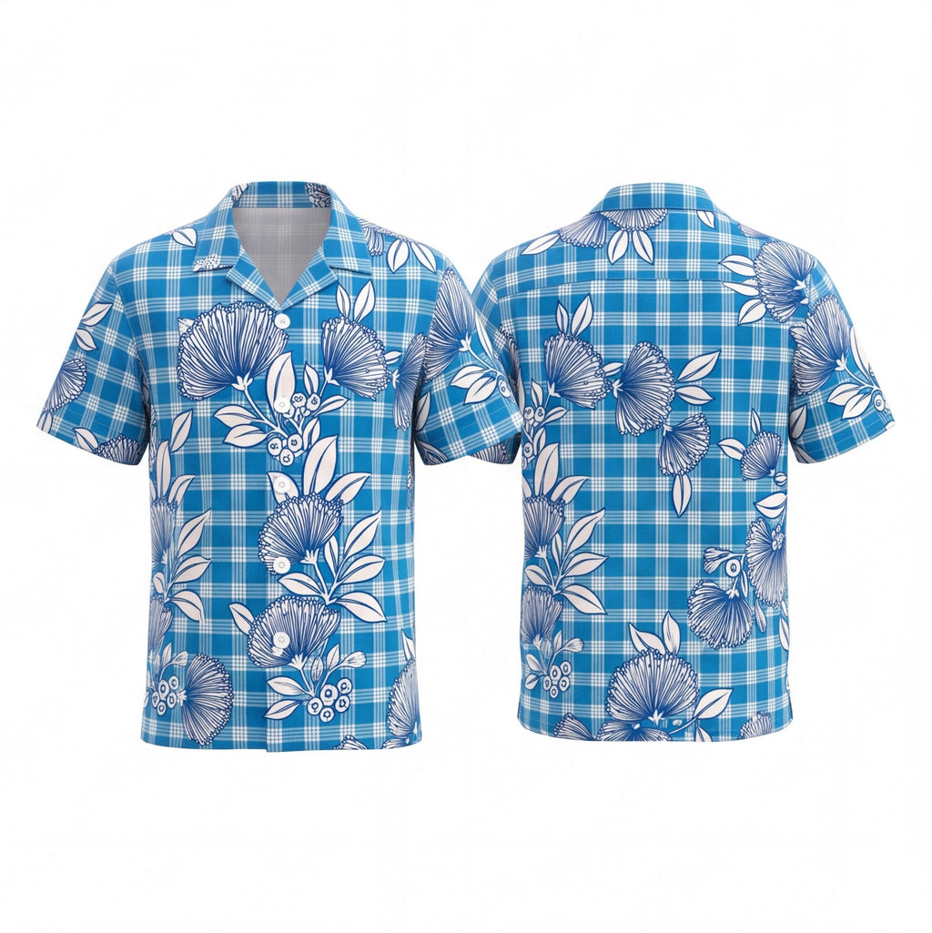 Hawaii Palaka Lehua Blue Hawaiian Shirt