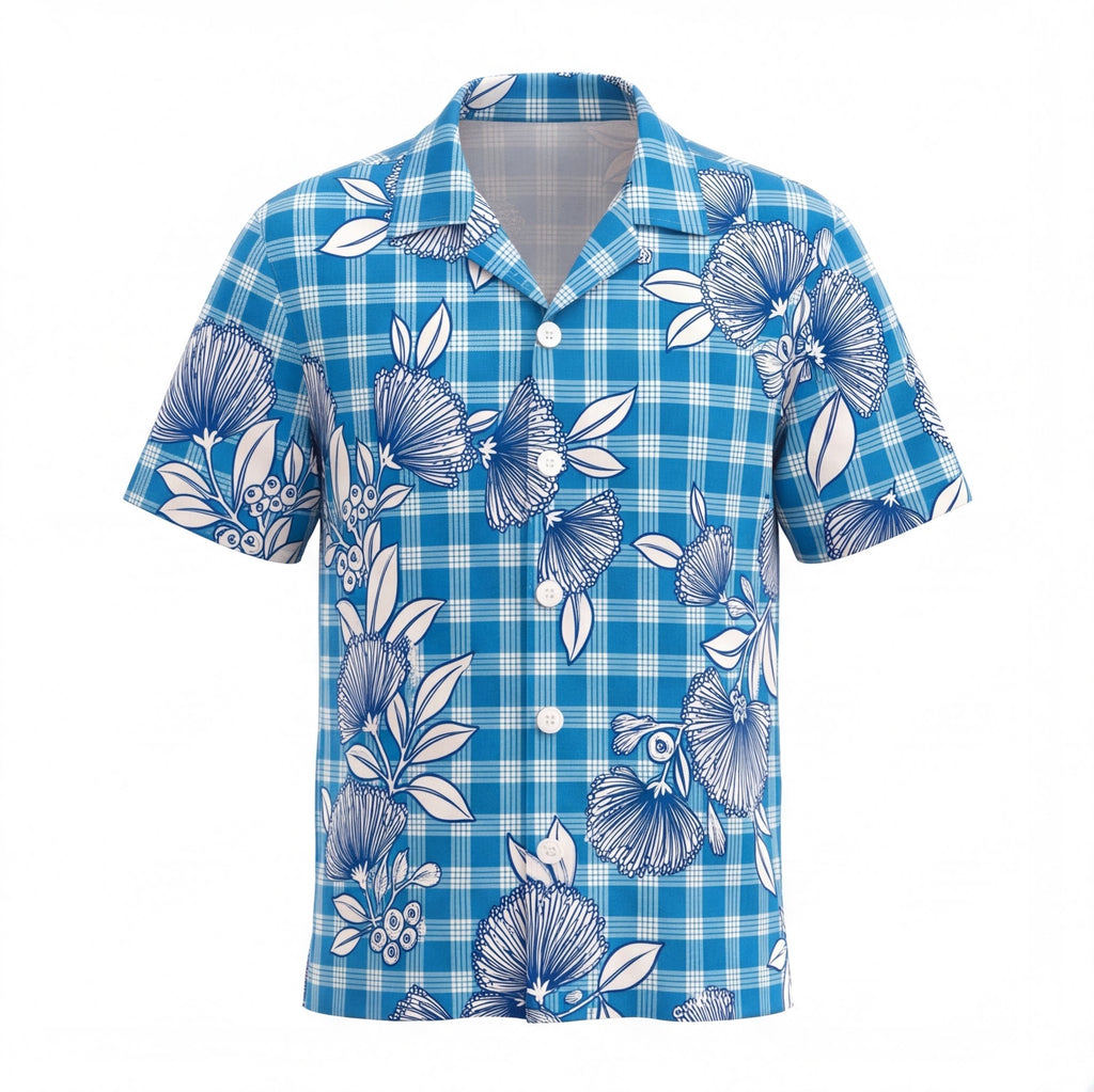 Hawaii Palaka Lehua Blue Hawaiian Shirt