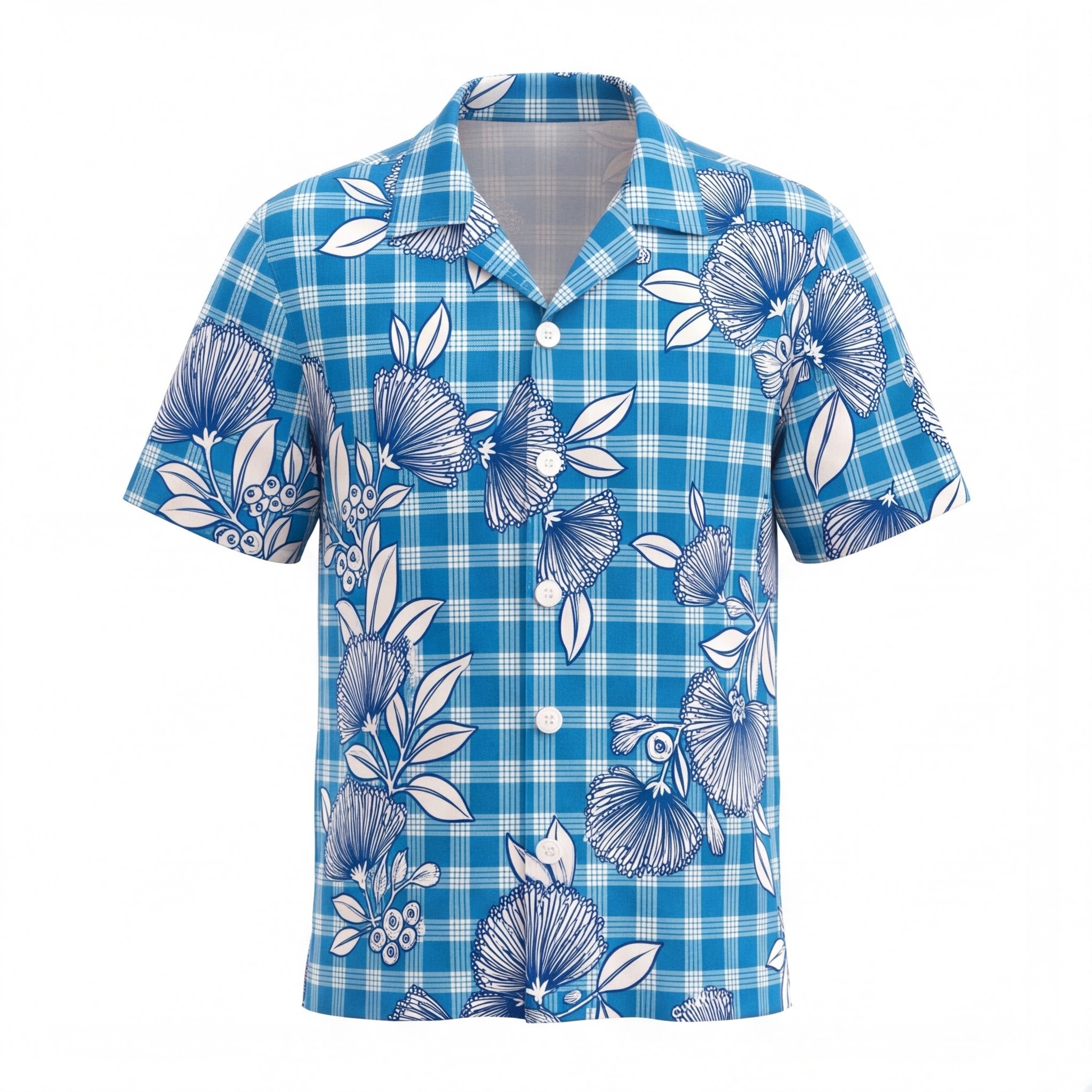 Hawaii Palaka Lehua Blue Hawaiian Shirt
